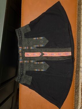 Free People Black Skirt with Coral and Multicolor Embroidered Trim